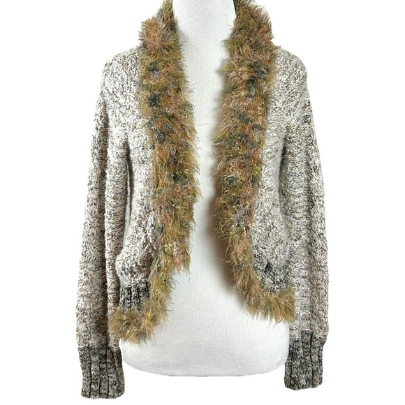 Vintage 90s Curio Faux Fur Cardigan Sweater Neutral Forest Fairy Size Small Y2K - Picture 1 of 8